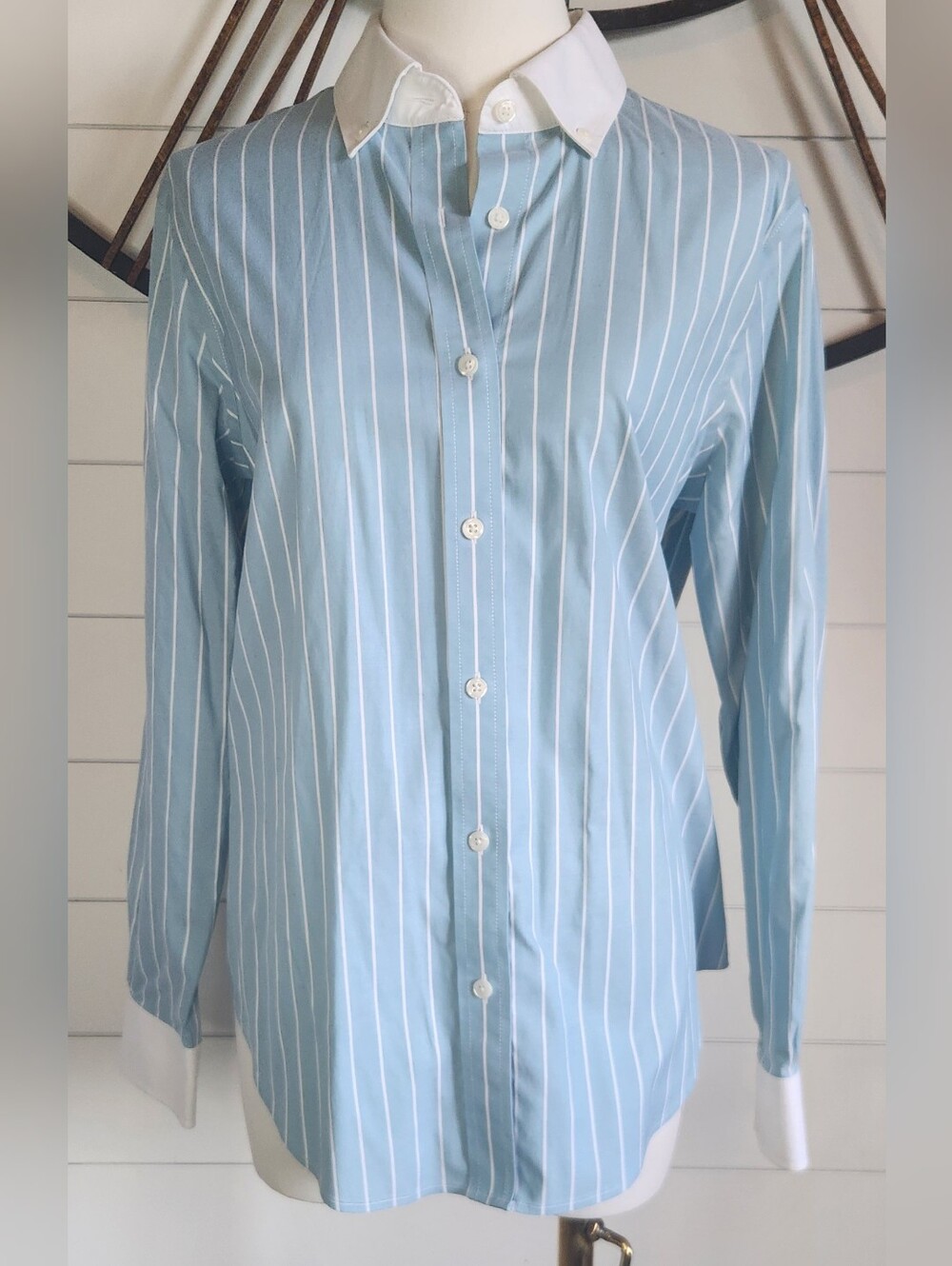 Brooks Brothers Classic Fit Striped Blue Button Up Shirt - Size 8